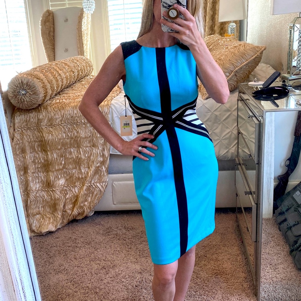 NEW Ivanka Trump MIDI Teal Body Con Style Spring Easter Dress 4